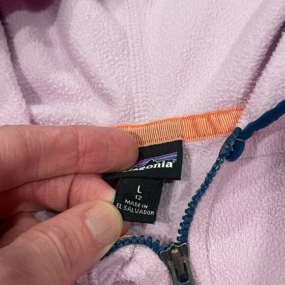 Patagonia Kids Micro D Snap-T Full Zip Hooded Fleece Jacket Pink/Orange Sz L 12 - Picture 9 of 9